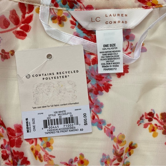 NWT LC Lauren Conrad Women’s Floral Print Tapered Tie Front Kimono One Size - Picture 4 of 11